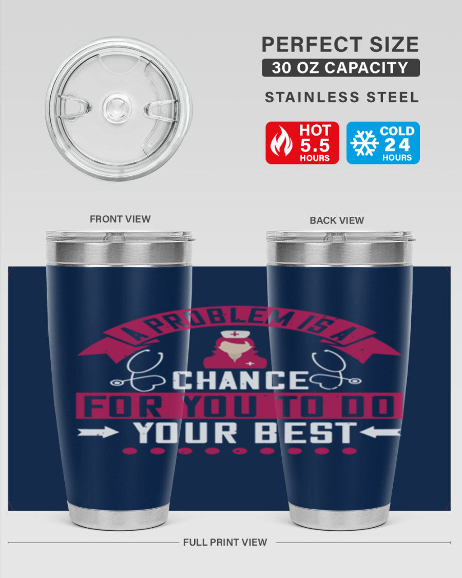 A stainless steel tumbler with a motivational quote, featuring a double wall vacuum design for insulation.