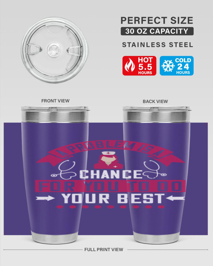 A stainless steel tumbler with a motivational quote, featuring a double wall vacuum design for insulation.