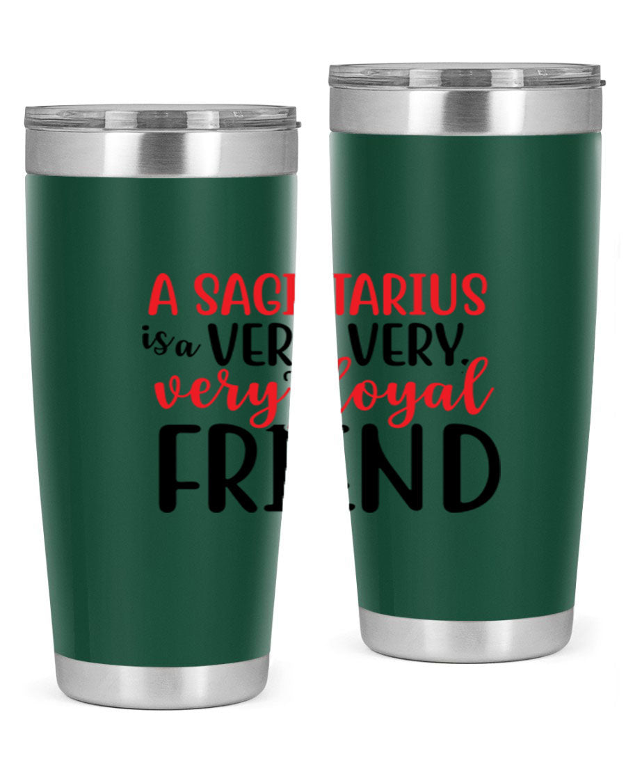 A stylish 20oz Sagittarius tumbler made of stainless steel with a copper lining, featuring a press-in lid and vibrant design.