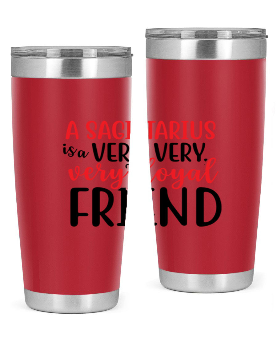 A stylish 20oz Sagittarius tumbler made of stainless steel with a copper lining, featuring a press-in lid and vibrant design.