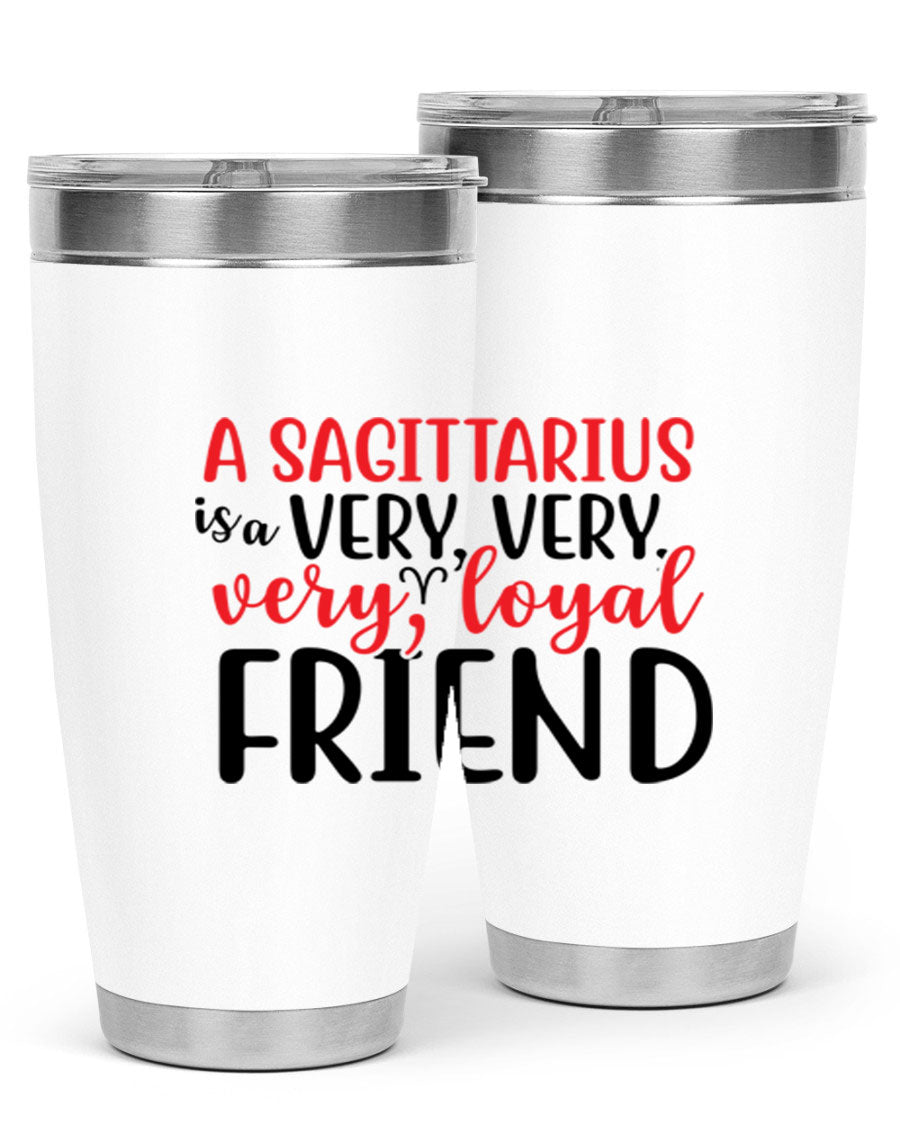 A stylish 20oz Sagittarius tumbler made of stainless steel with a copper lining, featuring a press-in lid and vibrant design.