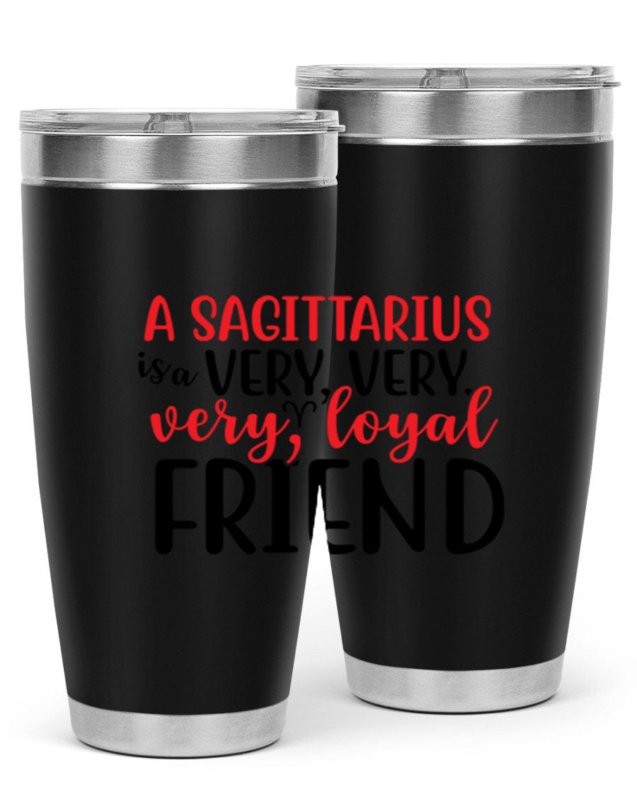 A stylish 20oz Sagittarius tumbler made of stainless steel with a copper lining, featuring a press-in lid and vibrant design.