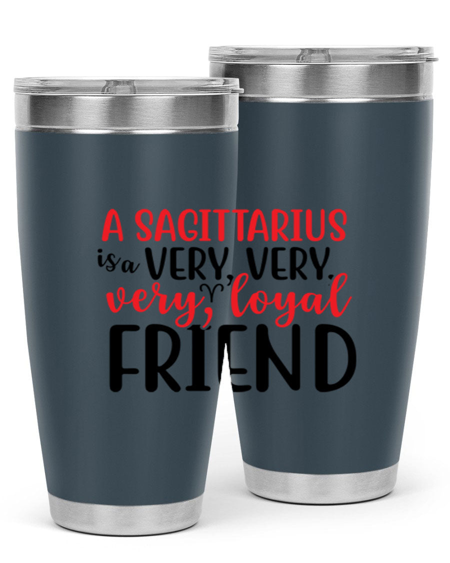 A stylish 20oz Sagittarius tumbler made of stainless steel with a copper lining, featuring a press-in lid and vibrant design.