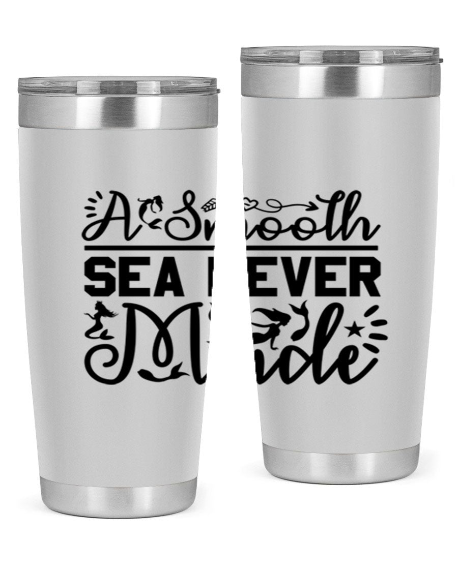A Smooth Sea Never Made 11# mermaid tumbler in stainless steel with a vibrant design, showcasing its double wall vacuum insulation and drink-thru lid.