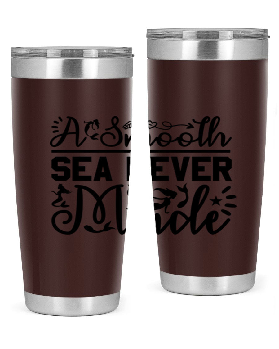A Smooth Sea Never Made 11# mermaid tumbler in stainless steel with a vibrant design, showcasing its double wall vacuum insulation and drink-thru lid.