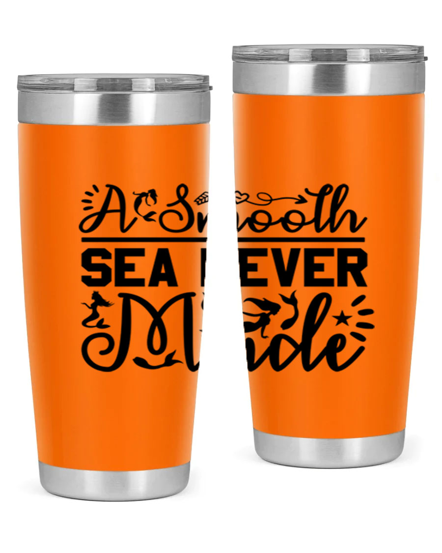 A Smooth Sea Never Made 11# mermaid tumbler in stainless steel with a vibrant design, showcasing its double wall vacuum insulation and drink-thru lid.