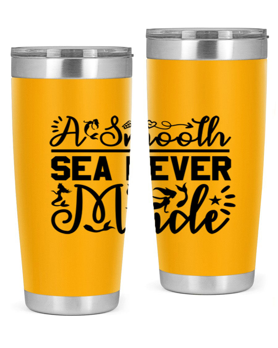 A Smooth Sea Never Made 11# mermaid tumbler in stainless steel with a vibrant design, showcasing its double wall vacuum insulation and drink-thru lid.