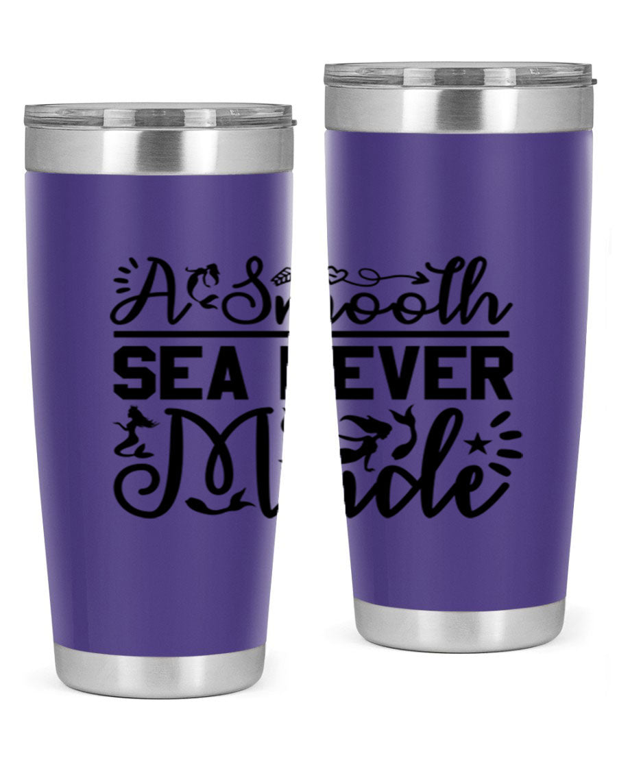 A Smooth Sea Never Made 11# mermaid tumbler in stainless steel with a vibrant design, showcasing its double wall vacuum insulation and drink-thru lid.