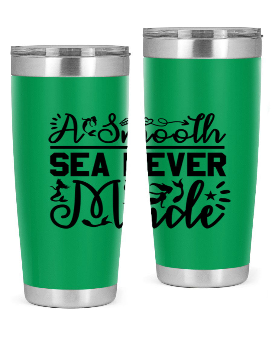 A Smooth Sea Never Made 11# mermaid tumbler in stainless steel with a vibrant design, showcasing its double wall vacuum insulation and drink-thru lid.