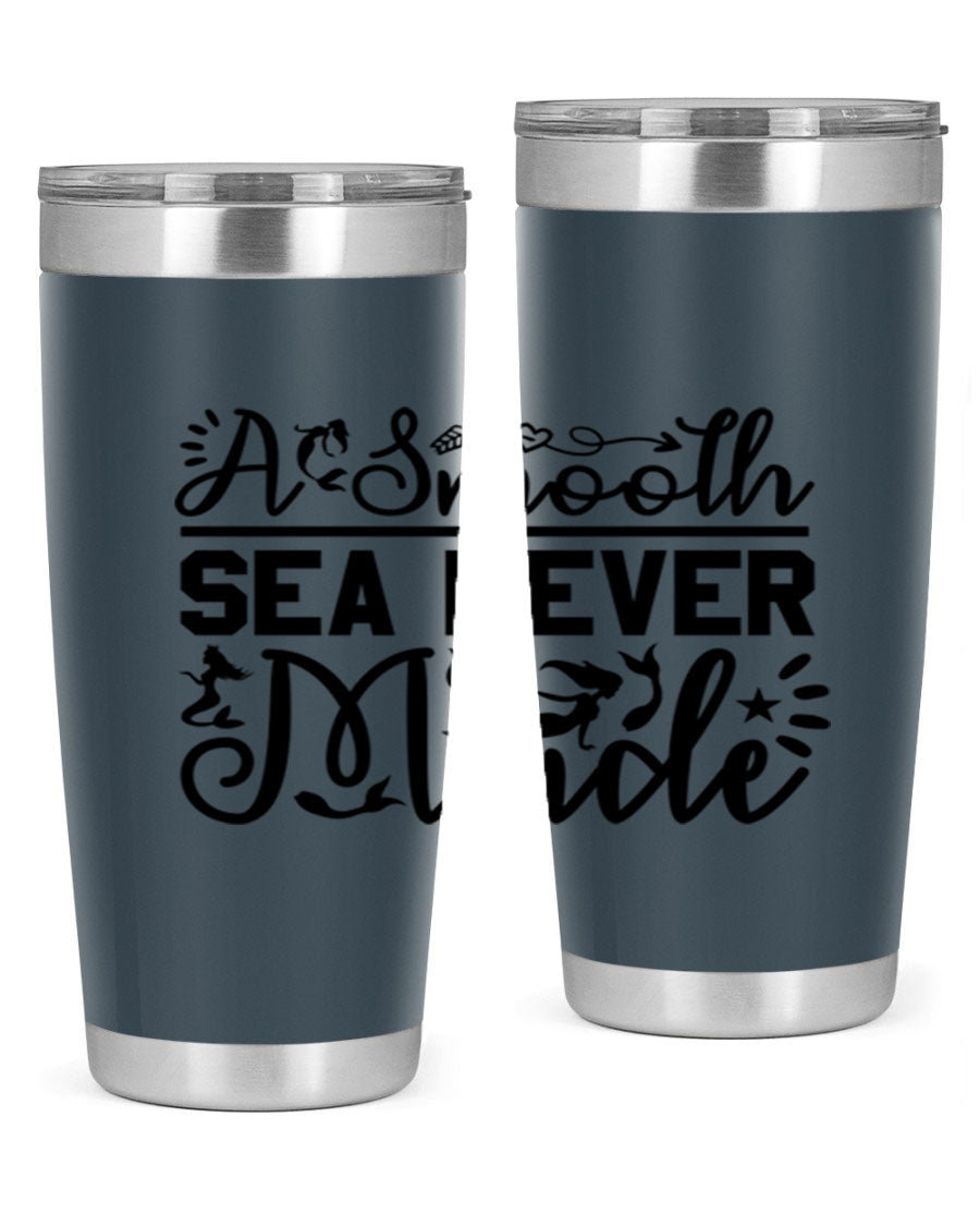 A Smooth Sea Never Made 11# mermaid tumbler in stainless steel with a vibrant design, showcasing its double wall vacuum insulation and drink-thru lid.