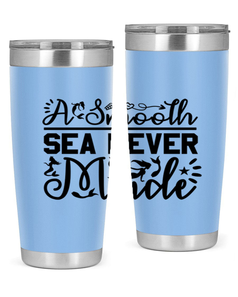 A Smooth Sea Never Made 11# mermaid tumbler in stainless steel with a vibrant design, showcasing its double wall vacuum insulation and drink-thru lid.