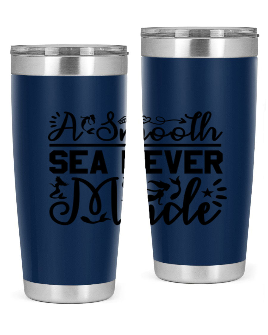 A Smooth Sea Never Made 11# mermaid tumbler in stainless steel with a vibrant design, showcasing its double wall vacuum insulation and drink-thru lid.