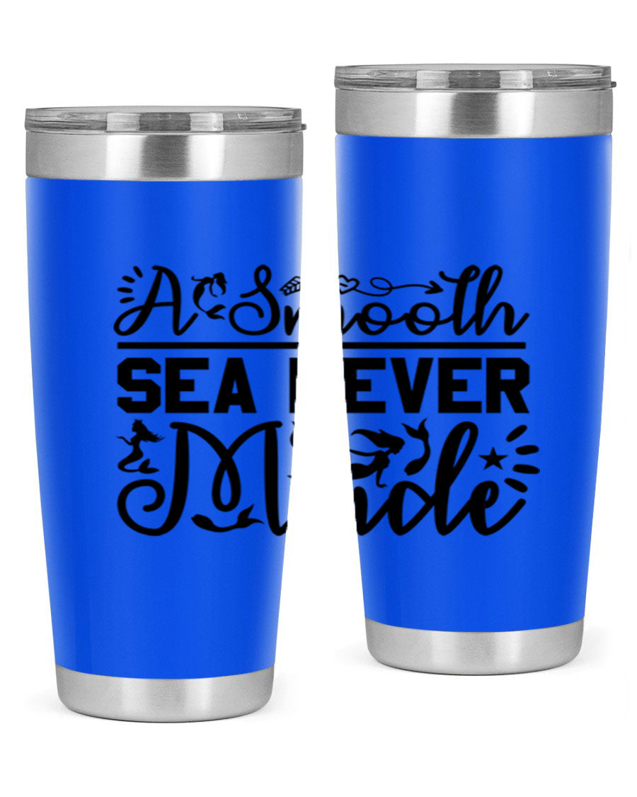 A Smooth Sea Never Made 11# mermaid tumbler in stainless steel with a vibrant design, showcasing its double wall vacuum insulation and drink-thru lid.