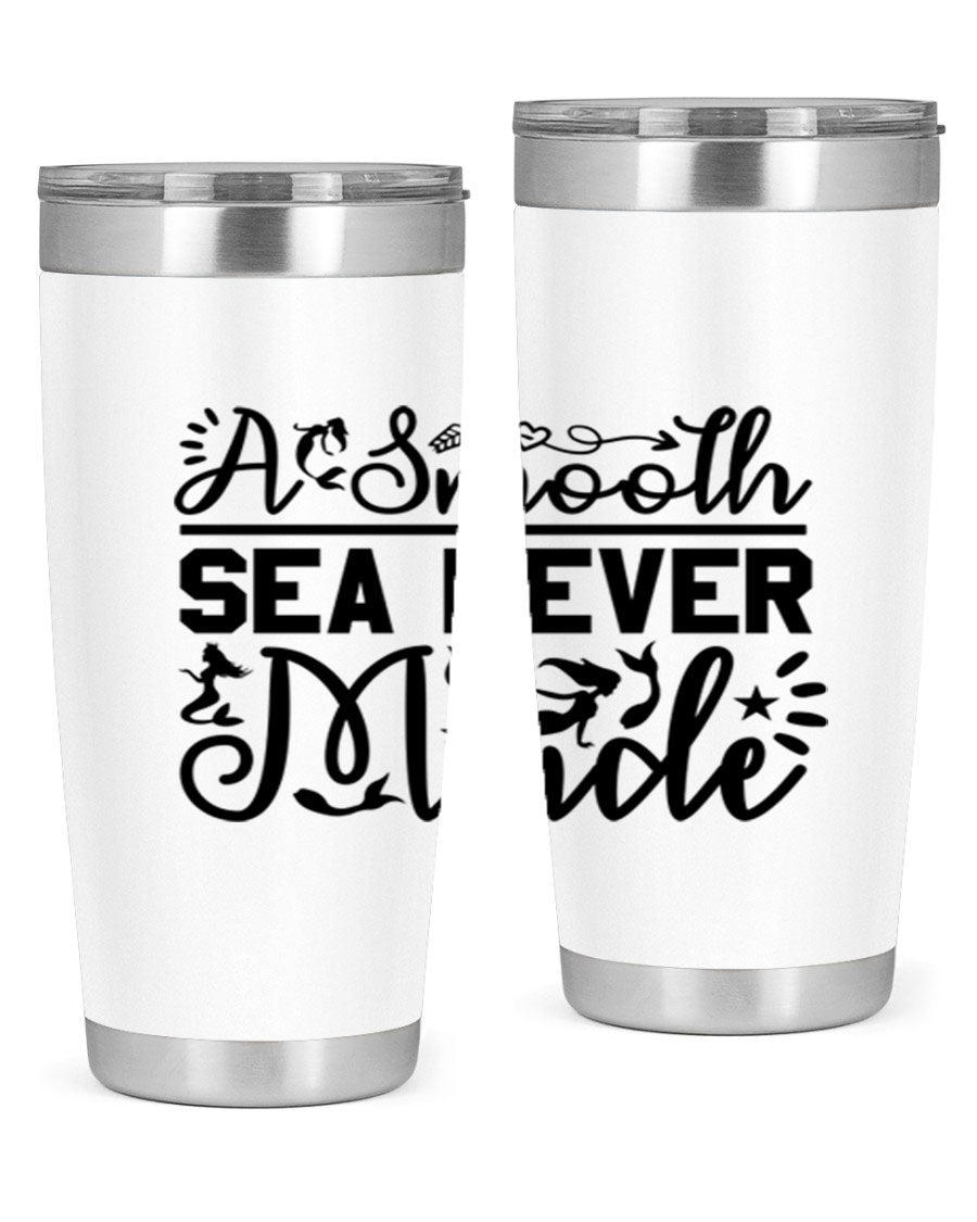 A Smooth Sea Never Made 11# mermaid tumbler in stainless steel with a vibrant design, showcasing its double wall vacuum insulation and drink-thru lid.