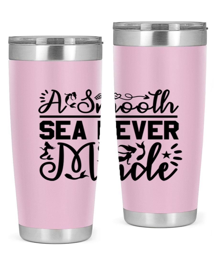 A Smooth Sea Never Made 11# mermaid tumbler in stainless steel with a vibrant design, showcasing its double wall vacuum insulation and drink-thru lid.