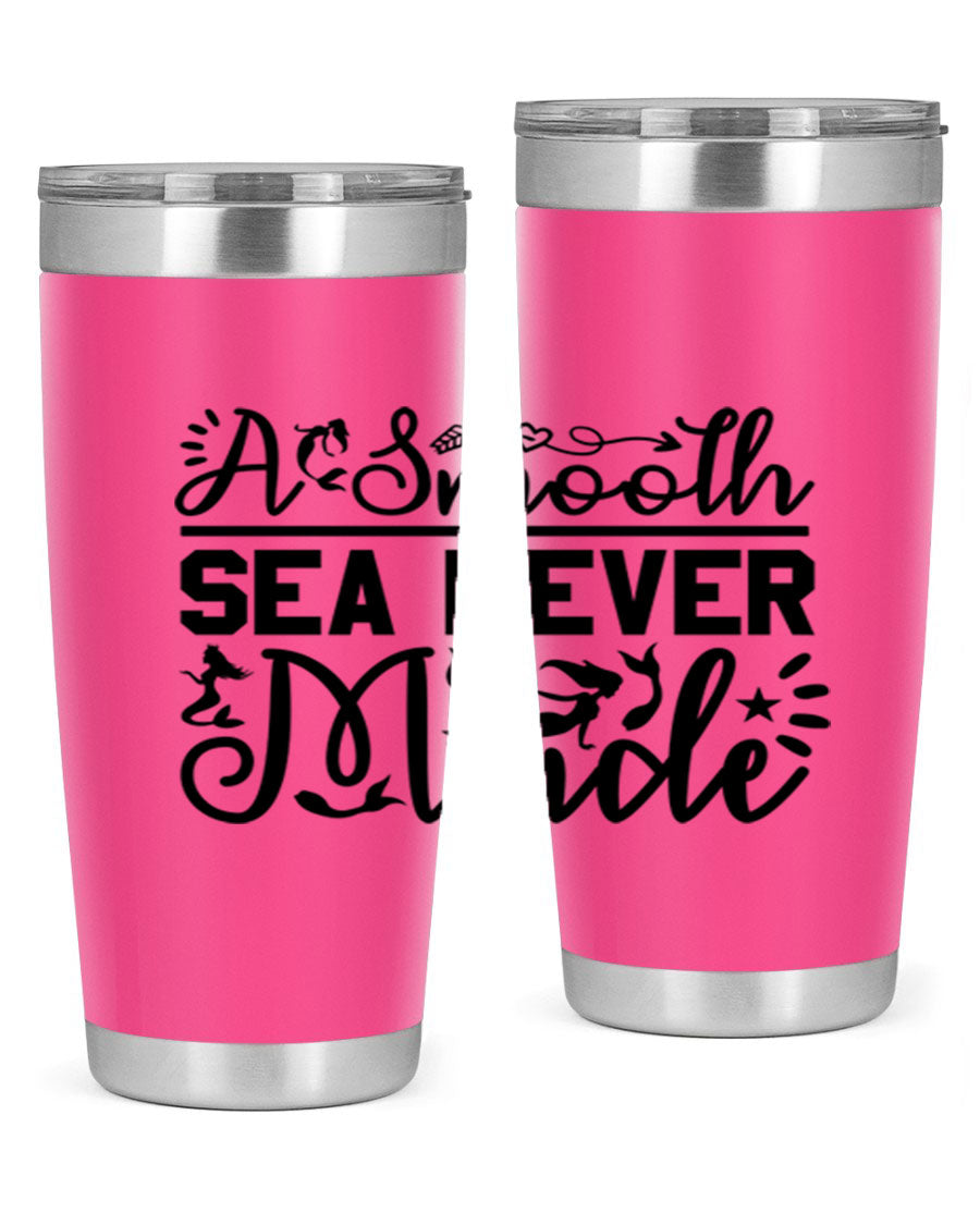 A Smooth Sea Never Made 11# mermaid tumbler in stainless steel with a vibrant design, showcasing its double wall vacuum insulation and drink-thru lid.