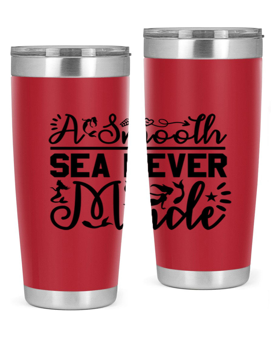 A Smooth Sea Never Made 11# mermaid tumbler in stainless steel with a vibrant design, showcasing its double wall vacuum insulation and drink-thru lid.