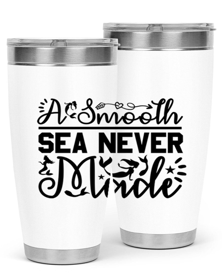 A Smooth Sea Never Made 11# mermaid tumbler in stainless steel with a vibrant design, showcasing its double wall vacuum insulation and drink-thru lid.