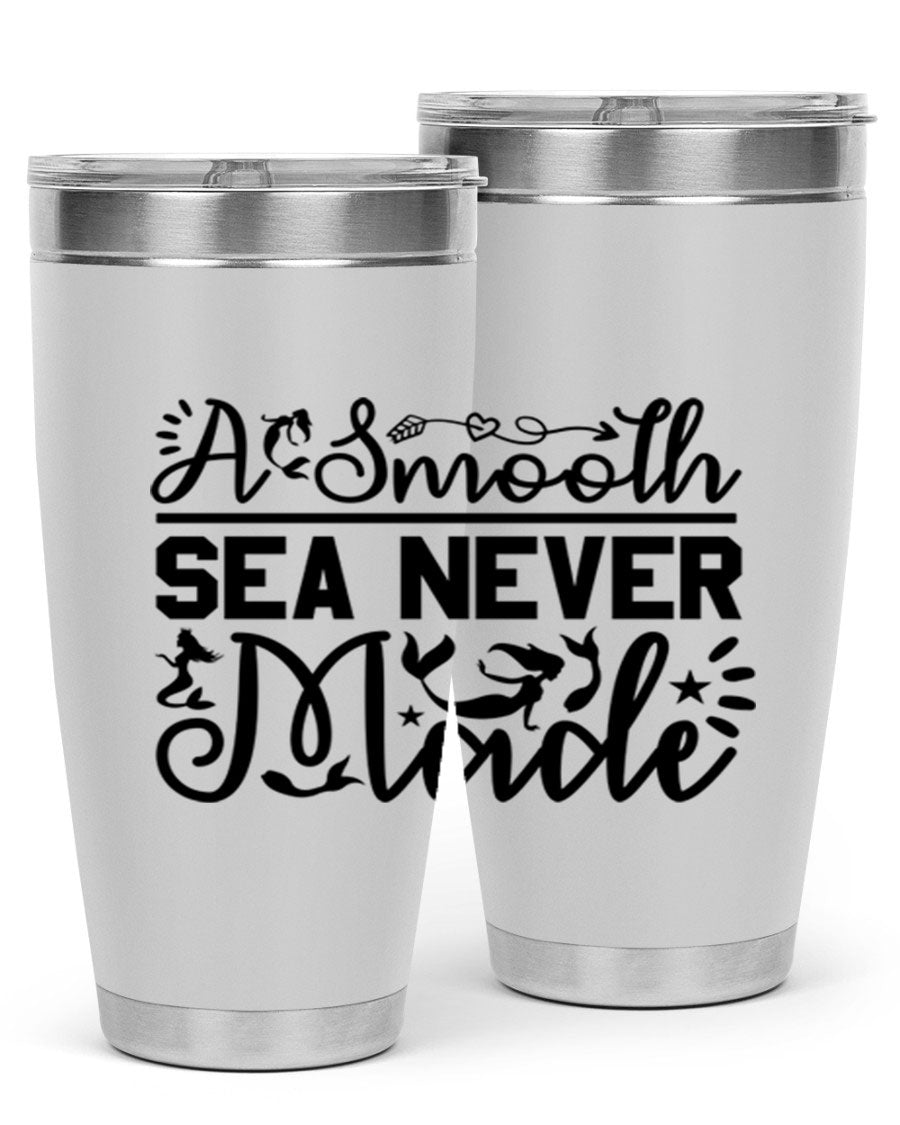 A Smooth Sea Never Made 11# mermaid tumbler in stainless steel with a vibrant design, showcasing its double wall vacuum insulation and drink-thru lid.