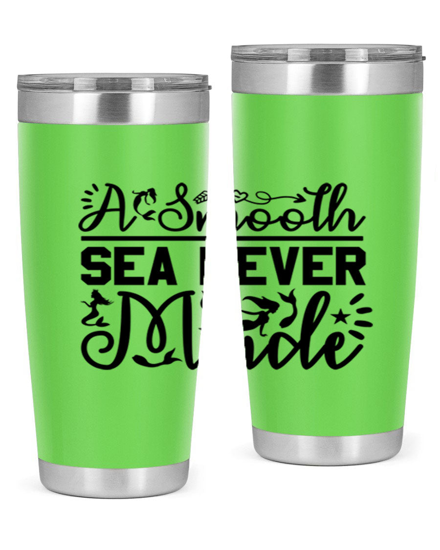 A Smooth Sea Never Made 11# mermaid tumbler in stainless steel with a vibrant design, showcasing its double wall vacuum insulation and drink-thru lid.