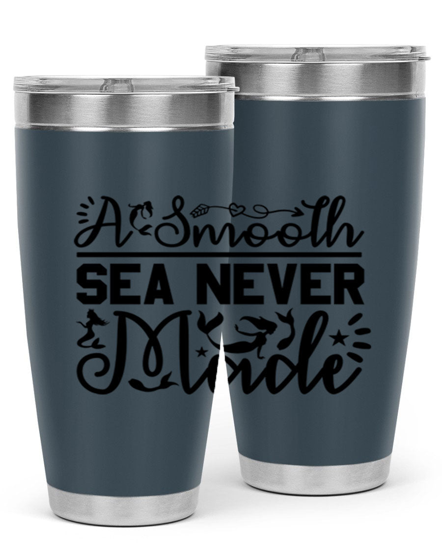 A Smooth Sea Never Made 11# mermaid tumbler in stainless steel with a vibrant design, showcasing its double wall vacuum insulation and drink-thru lid.