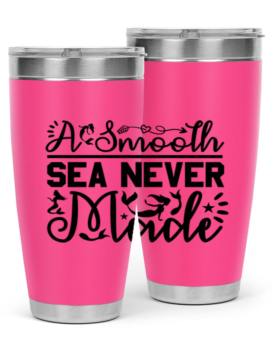 A Smooth Sea Never Made 11# mermaid tumbler in stainless steel with a vibrant design, showcasing its double wall vacuum insulation and drink-thru lid.