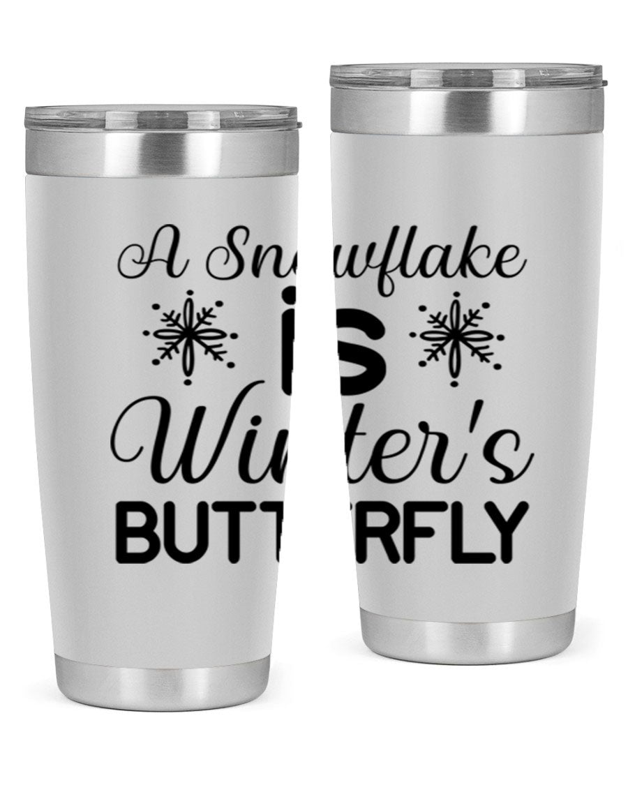 A stylish A Snowflake is Winters Butterfly3# Tumbler featuring a unique snowflake design, made of double wall vacuum stainless steel.