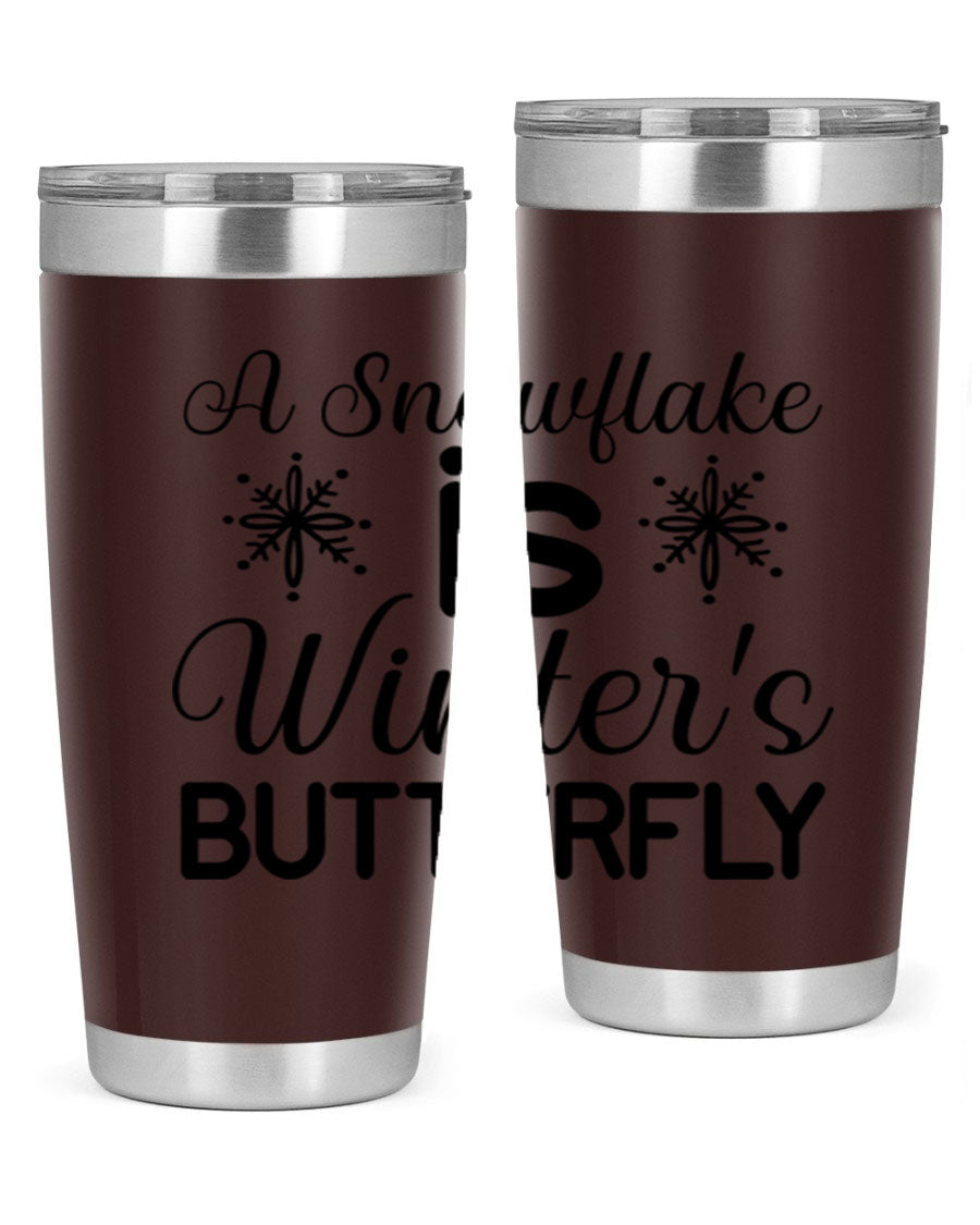 A stylish A Snowflake is Winters Butterfly3# Tumbler featuring a unique snowflake design, made of double wall vacuum stainless steel.
