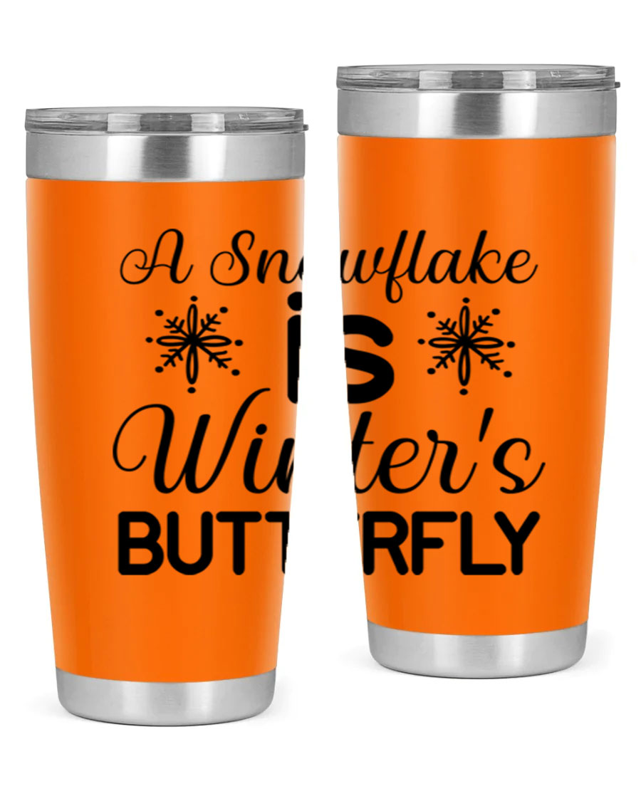 A stylish A Snowflake is Winters Butterfly3# Tumbler featuring a unique snowflake design, made of double wall vacuum stainless steel.