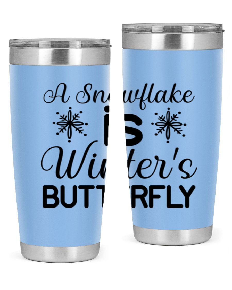 A stylish A Snowflake is Winters Butterfly3# Tumbler featuring a unique snowflake design, made of double wall vacuum stainless steel.
