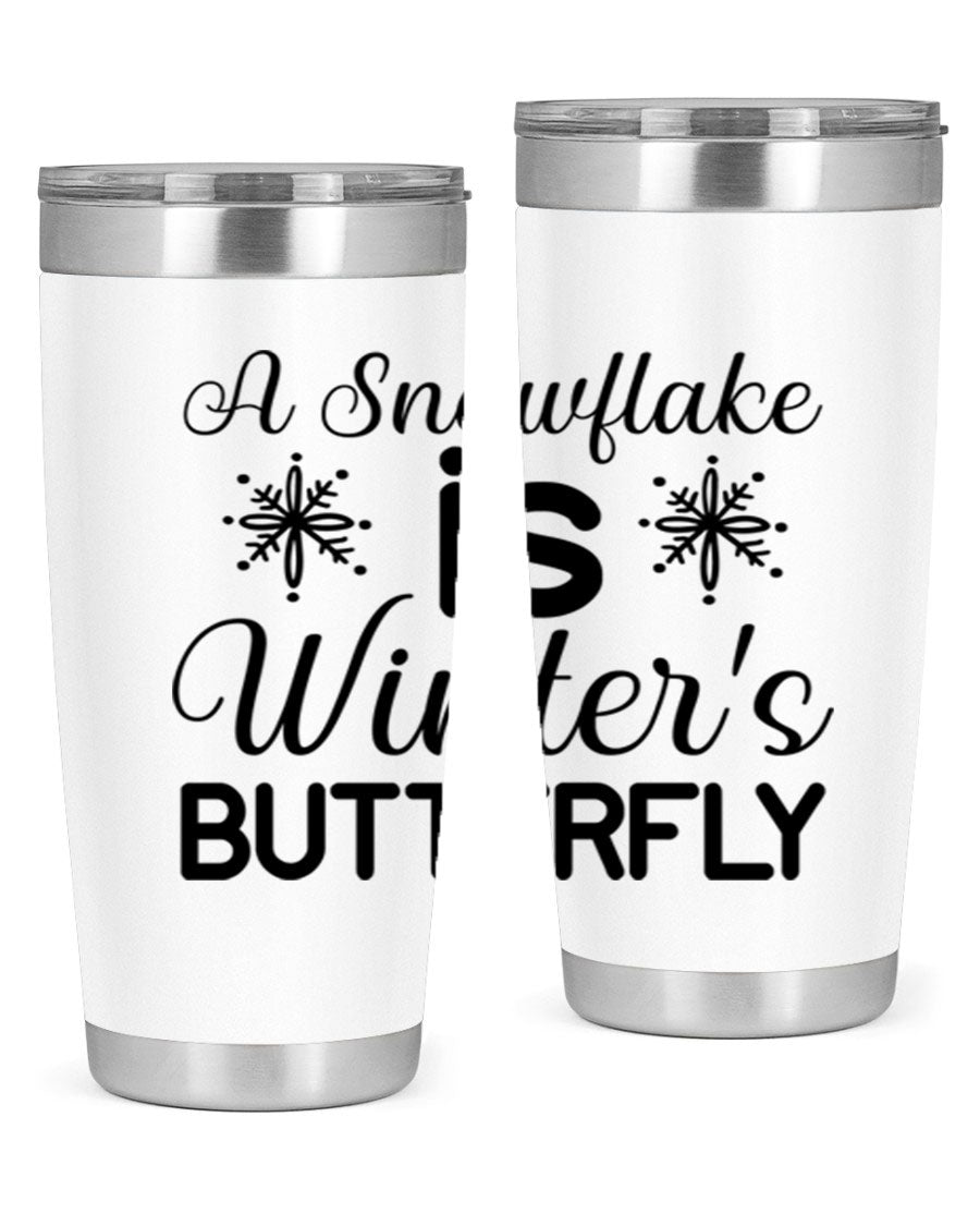 A stylish A Snowflake is Winters Butterfly3# Tumbler featuring a unique snowflake design, made of double wall vacuum stainless steel.