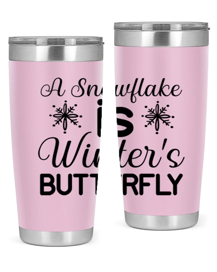 A stylish A Snowflake is Winters Butterfly3# Tumbler featuring a unique snowflake design, made of double wall vacuum stainless steel.