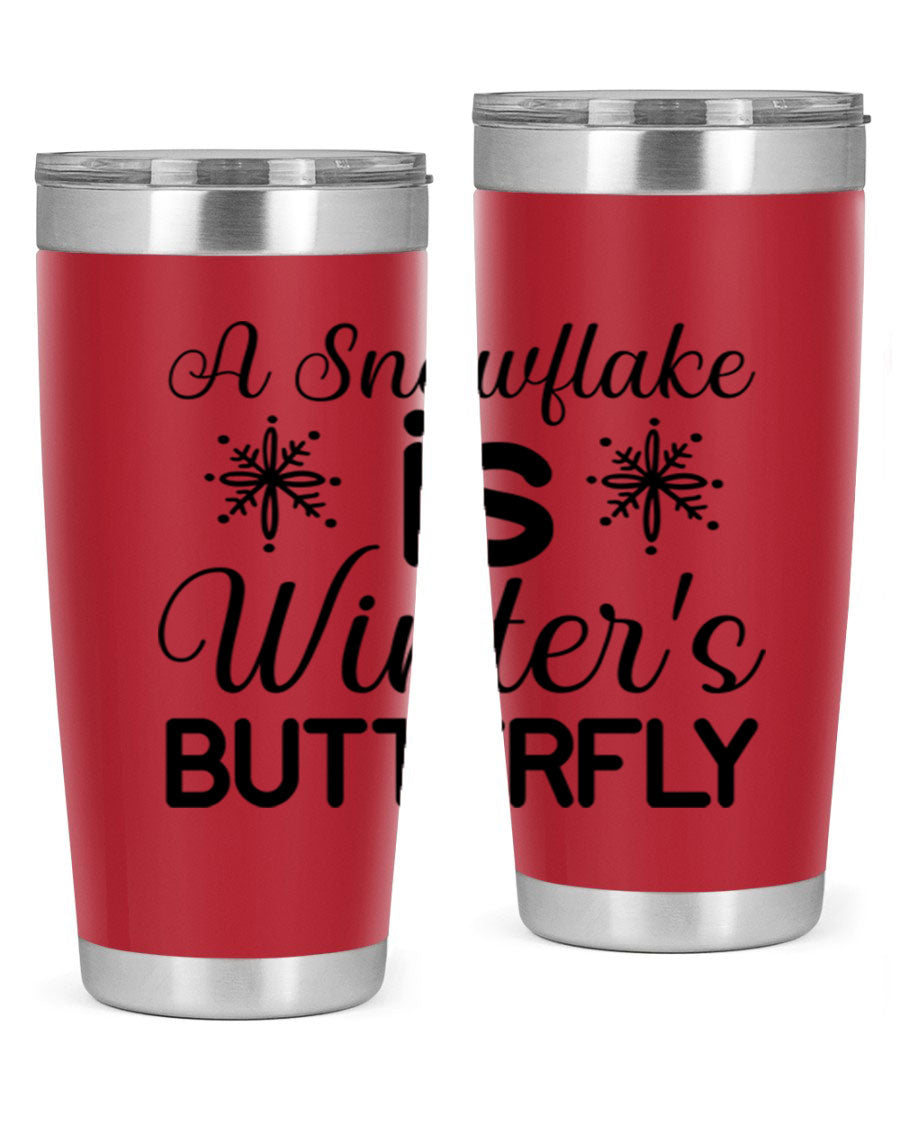 A stylish A Snowflake is Winters Butterfly3# Tumbler featuring a unique snowflake design, made of double wall vacuum stainless steel.