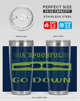 A stylish double wall vacuum stainless steel tumbler with a fun diabetes-themed design, available in 20oz and 30oz sizes.