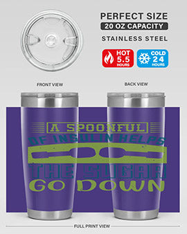 A stylish double wall vacuum stainless steel tumbler with a fun diabetes-themed design, available in 20oz and 30oz sizes.