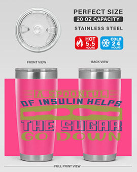 A stylish double wall vacuum stainless steel tumbler with a fun diabetes-themed design, available in 20oz and 30oz sizes.