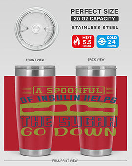 A stylish double wall vacuum stainless steel tumbler with a fun diabetes-themed design, available in 20oz and 30oz sizes.