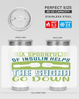 A stylish double wall vacuum stainless steel tumbler with a fun diabetes-themed design, available in 20oz and 30oz sizes.