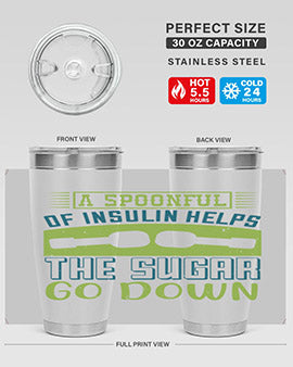 A stylish double wall vacuum stainless steel tumbler with a fun diabetes-themed design, available in 20oz and 30oz sizes.