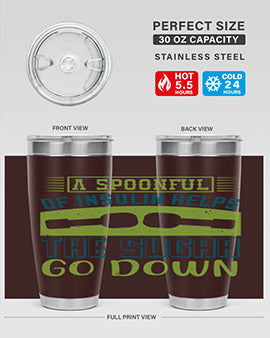 A stylish double wall vacuum stainless steel tumbler with a fun diabetes-themed design, available in 20oz and 30oz sizes.
