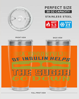A stylish double wall vacuum stainless steel tumbler with a fun diabetes-themed design, available in 20oz and 30oz sizes.