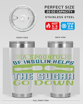 A stylish double wall vacuum stainless steel tumbler with a fun diabetes-themed design, available in 20oz and 30oz sizes.