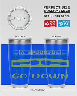 A stylish double wall vacuum stainless steel tumbler with a fun diabetes-themed design, available in 20oz and 30oz sizes.