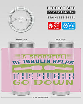 A stylish double wall vacuum stainless steel tumbler with a fun diabetes-themed design, available in 20oz and 30oz sizes.