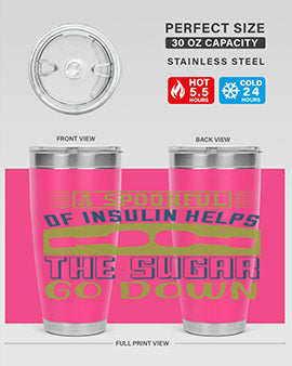 A stylish double wall vacuum stainless steel tumbler with a fun diabetes-themed design, available in 20oz and 30oz sizes.