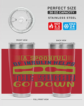 A stylish double wall vacuum stainless steel tumbler with a fun diabetes-themed design, available in 20oz and 30oz sizes.