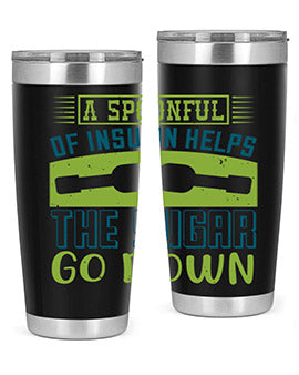 A stylish double wall vacuum stainless steel tumbler with a fun diabetes-themed design, available in 20oz and 30oz sizes.