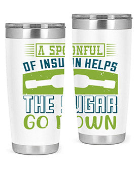 A stylish double wall vacuum stainless steel tumbler with a fun diabetes-themed design, available in 20oz and 30oz sizes.