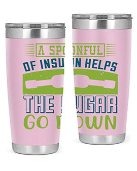 A stylish double wall vacuum stainless steel tumbler with a fun diabetes-themed design, available in 20oz and 30oz sizes.