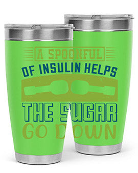 A stylish double wall vacuum stainless steel tumbler with a fun diabetes-themed design, available in 20oz and 30oz sizes.